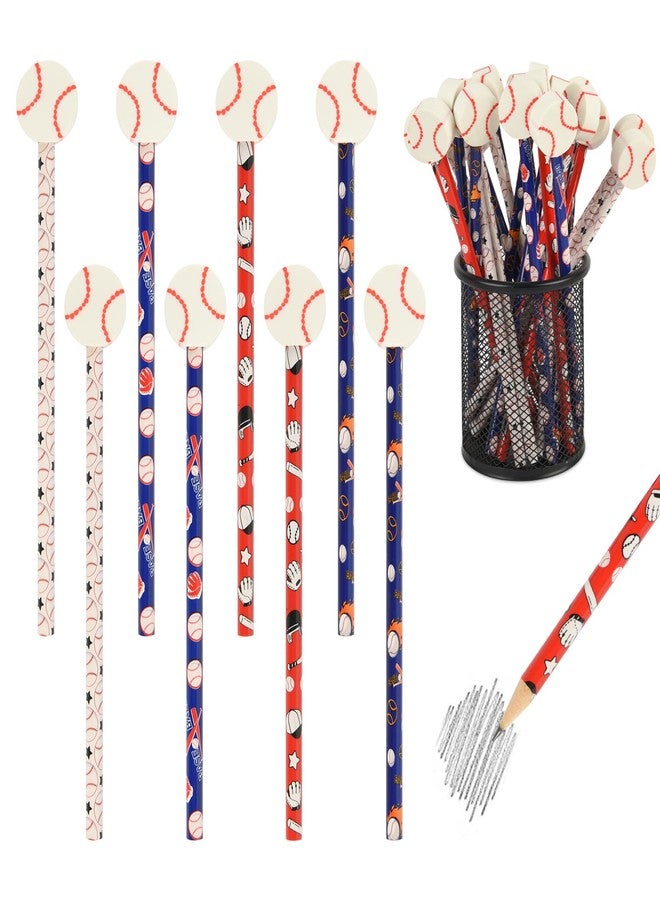 Ulema 48 Pcs Baseball Pencils and Erasers for Birthday Gifts Baseball Favors Assortment Stationery Pencils for Office School Supplies Classroom Rewards. - Image 1